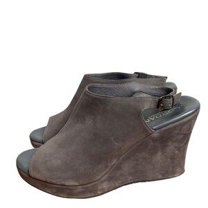 Cordani Welleslley Gray Suede Open Toe Wedge Sandals Womens 40 EU 9 9.5 US